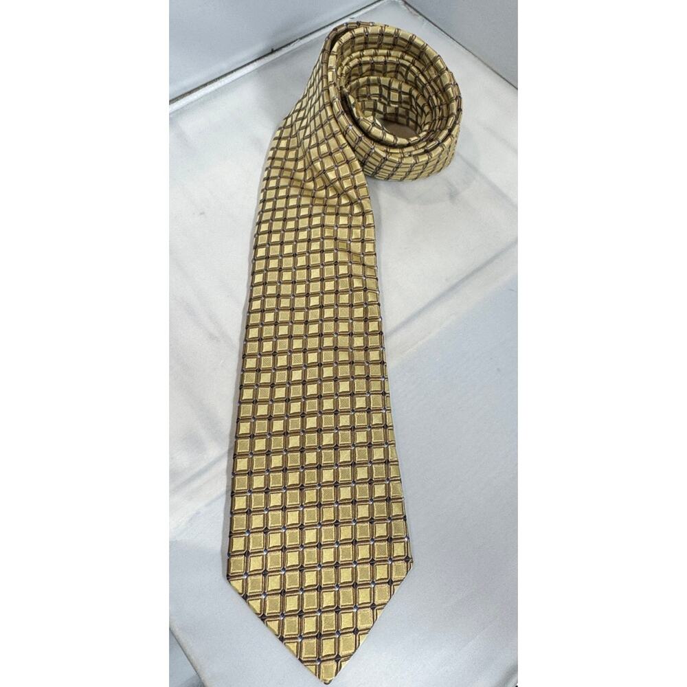 Dior Signature‎ Italian Silk Tie Hand crafted in Canada, Vintage gold checked